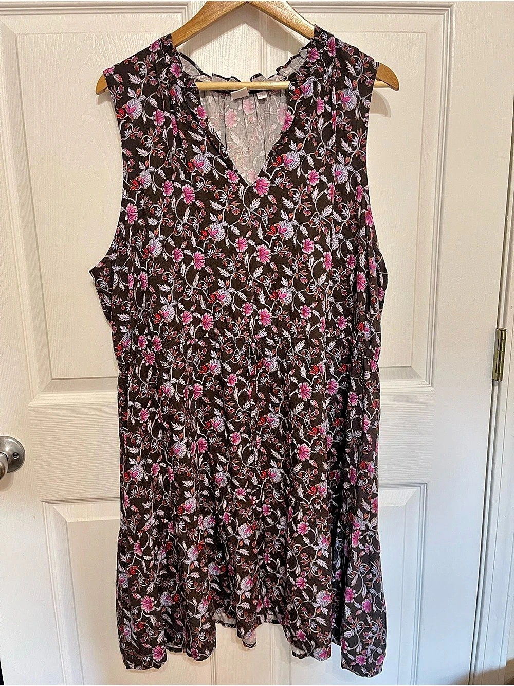 Gap Floral Sleeveless Tie Waist Dress Floral Midi Dress in Brown & Pink Size XXL